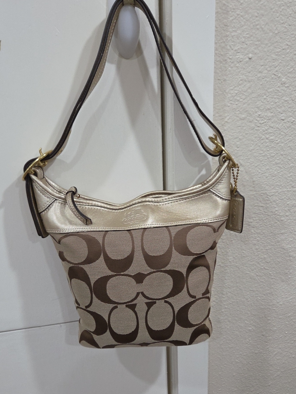 Coach Parker Beige/Brown Signature Canvas Shoulder Bag with Gold Trim NWOT